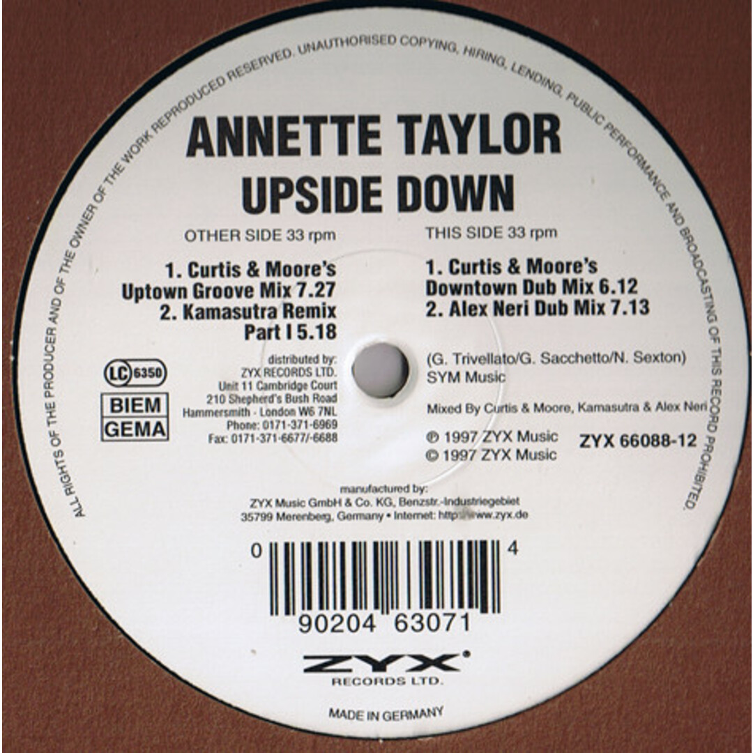 独12" Annette Taylor Upside Down ZYX6608812 ZYX Music /00250 エンタメ/ホビーのエンタメ その他(その他)の商品写真