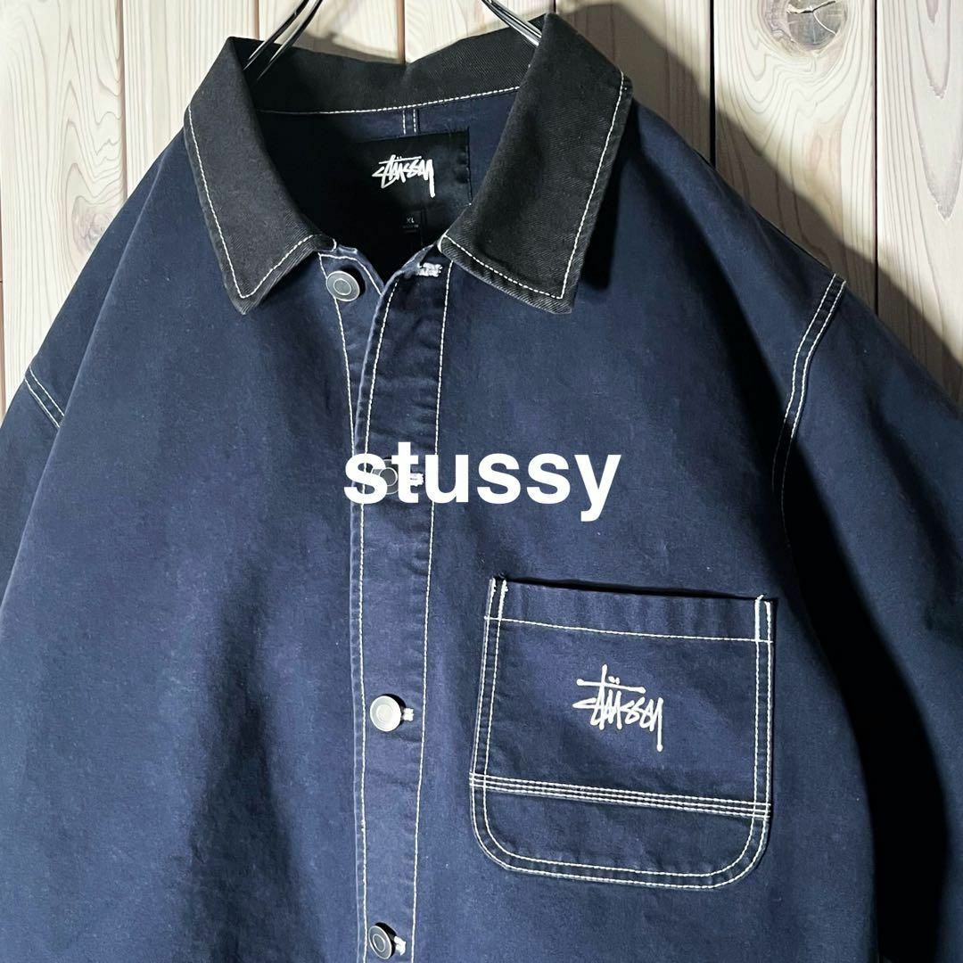STUSSY - 【美品 XL】ステューシー 刺繍ロゴ ブラッシュド STUSSY - 【美品 XL】ステューシー 刺繍ロゴ ブラッシュド