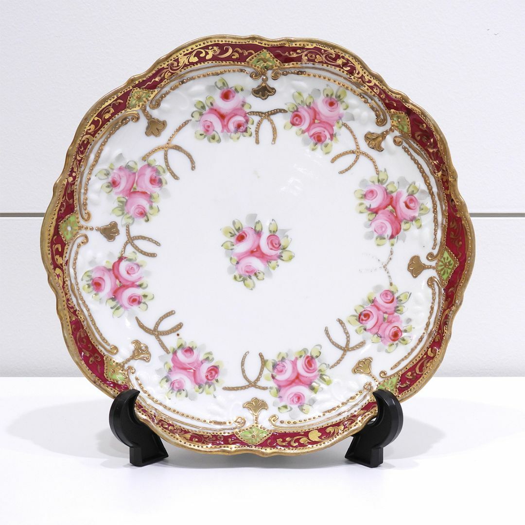 Noritake - オールドノリタケ 金彩盛上バラ文皿 メープルリーフ Noritake - オールドノリタケ 金彩盛上バラ文皿 メープルリーフ