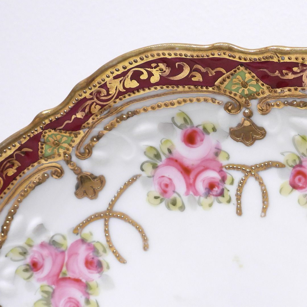 Noritake - オールドノリタケ 金彩盛上バラ文皿 メープルリーフ Noritake - オールドノリタケ 金彩盛上バラ文皿 メープルリーフ