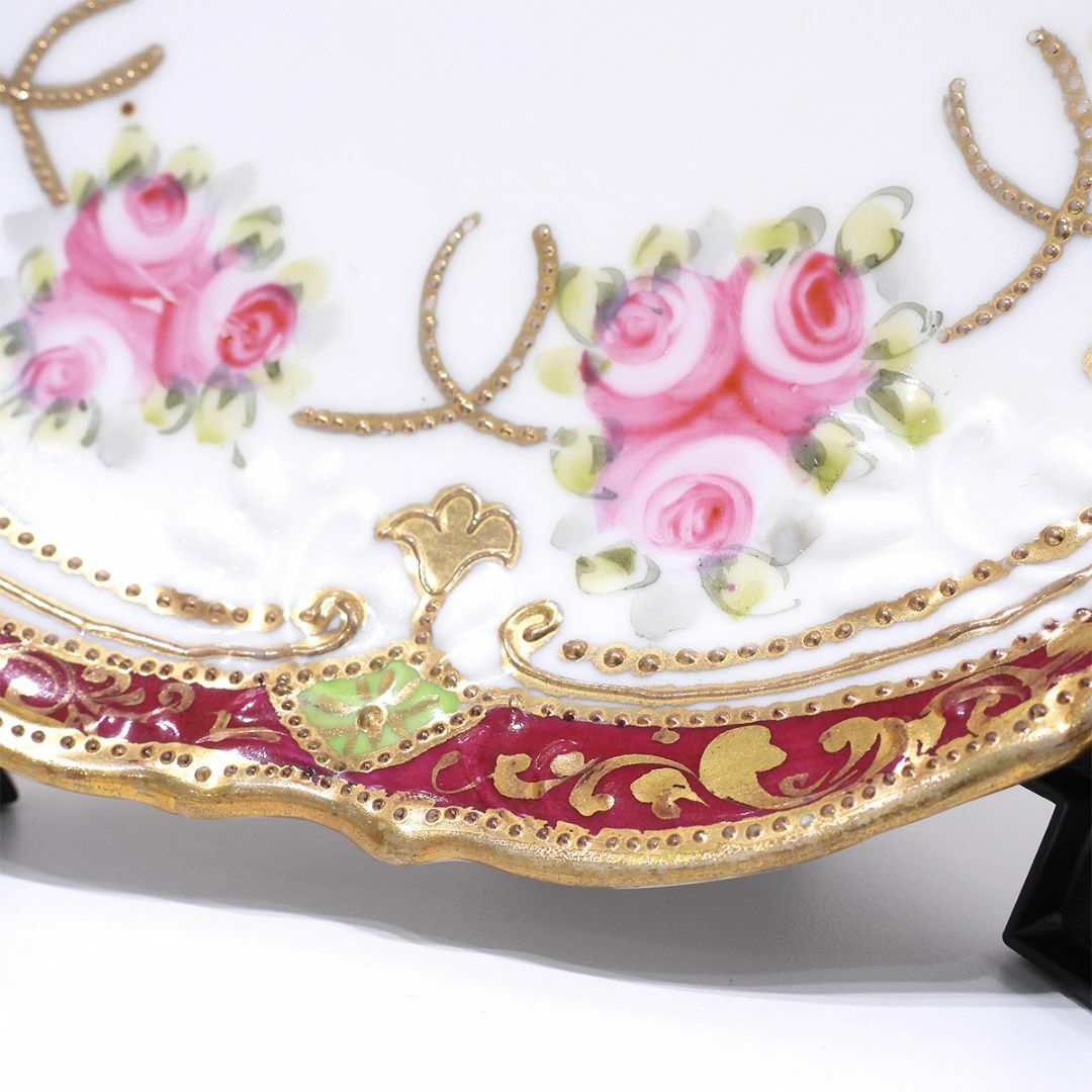 Noritake - オールドノリタケ 金彩盛上バラ文皿 メープルリーフ Noritake - オールドノリタケ 金彩盛上バラ文皿 メープルリーフ