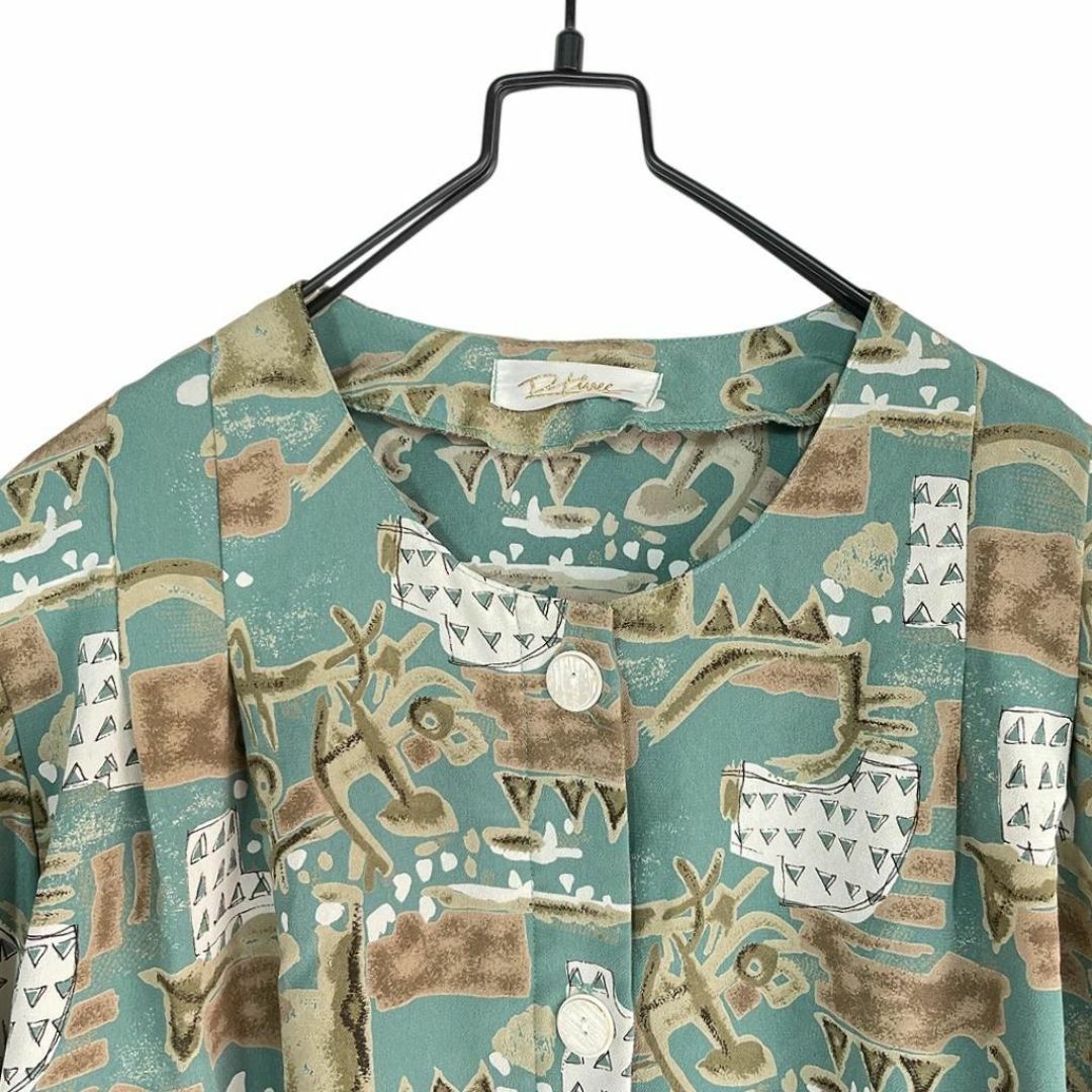 VINTAGE - 日本製 ヴィンテージ 総柄 ノーカラー ジャケット 七 VINTAGE - 日本製 ヴィンテージ 総柄 ノーカラー ジャケット 七