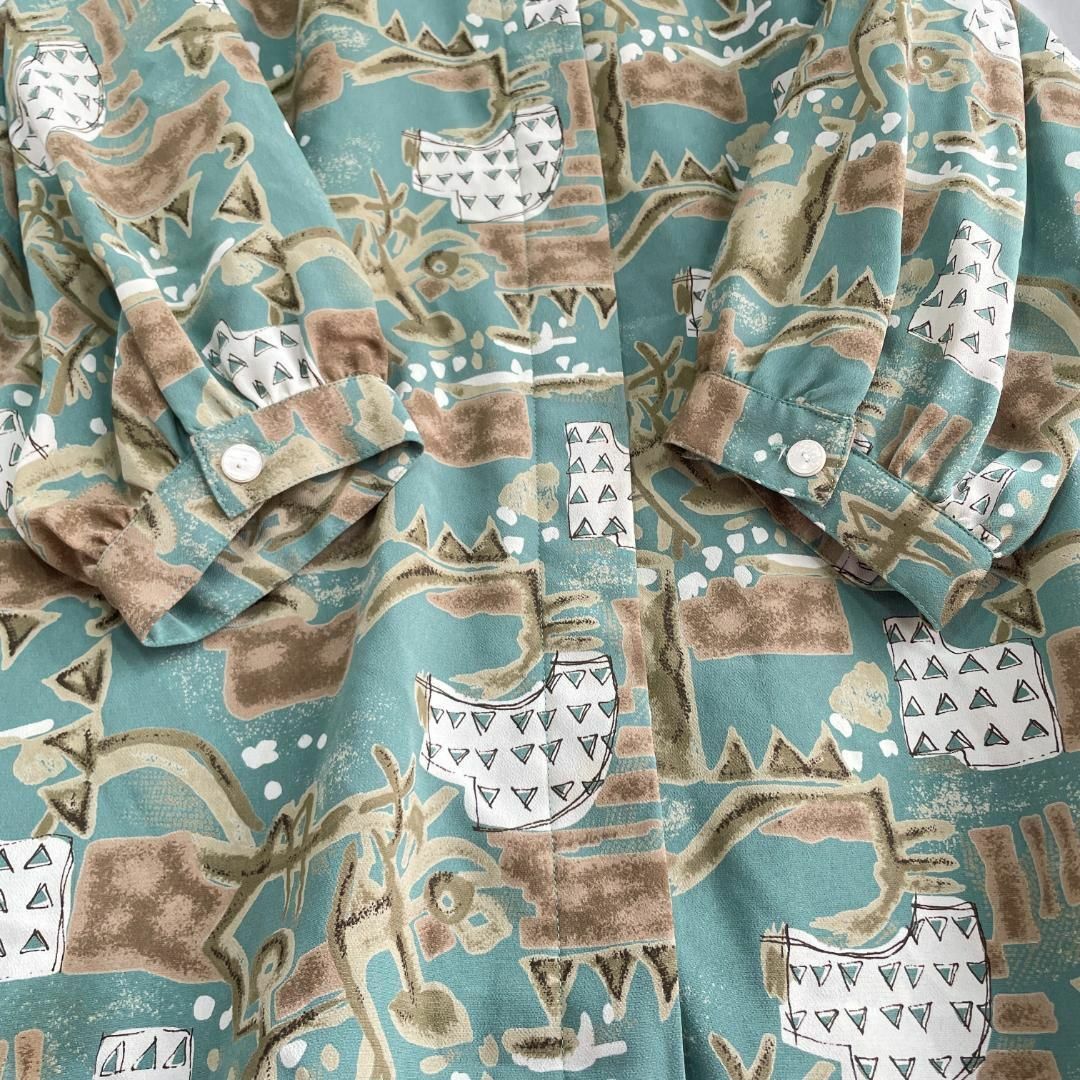 VINTAGE - 日本製 ヴィンテージ 総柄 ノーカラー ジャケット 七 VINTAGE - 日本製 ヴィンテージ 総柄 ノーカラー ジャケット 七