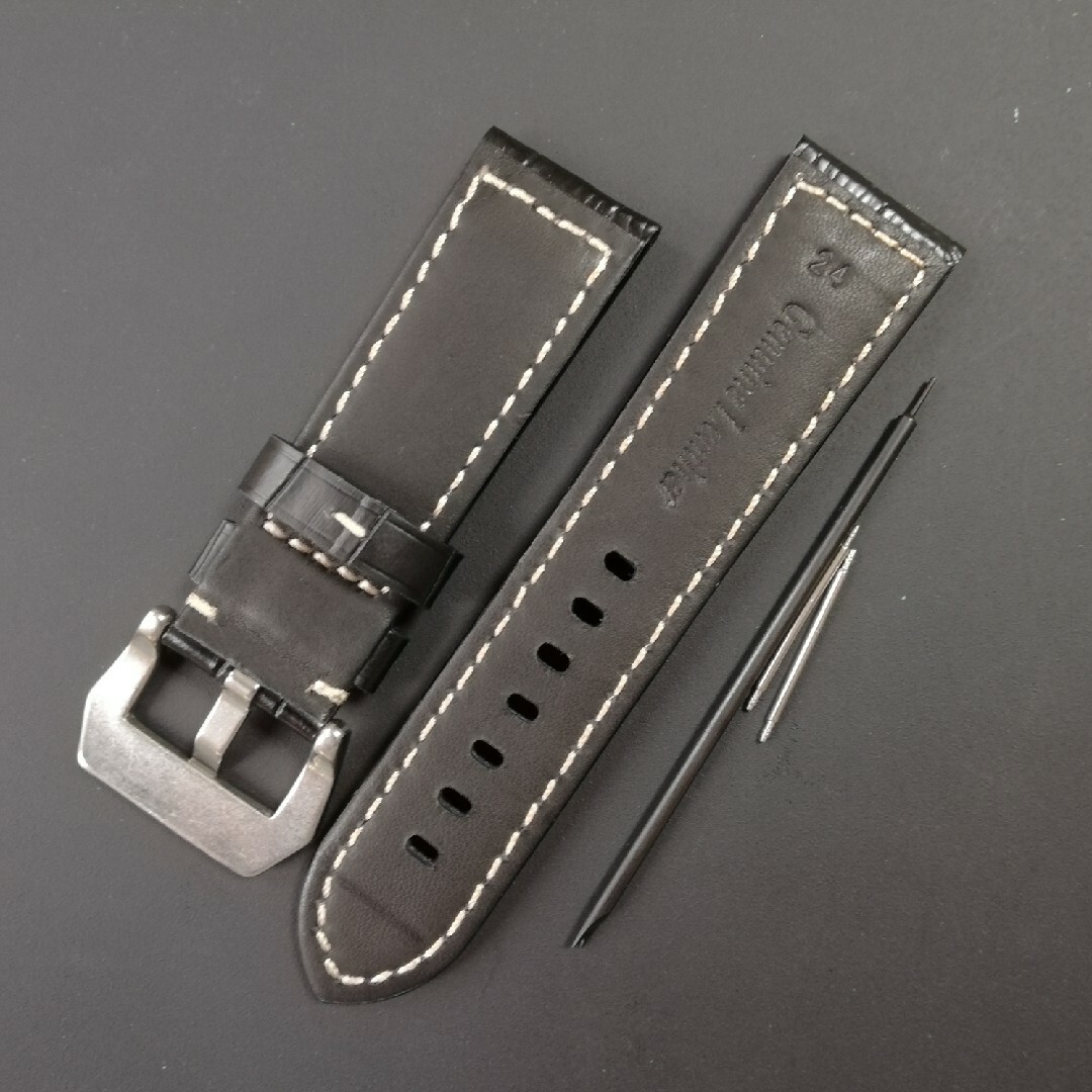 腕時計バンド レザーベルト 24mm ブラック クロコ型押しの通販 腕時計バンド レザーベルト 24mm ブラック クロコ型押しの通販