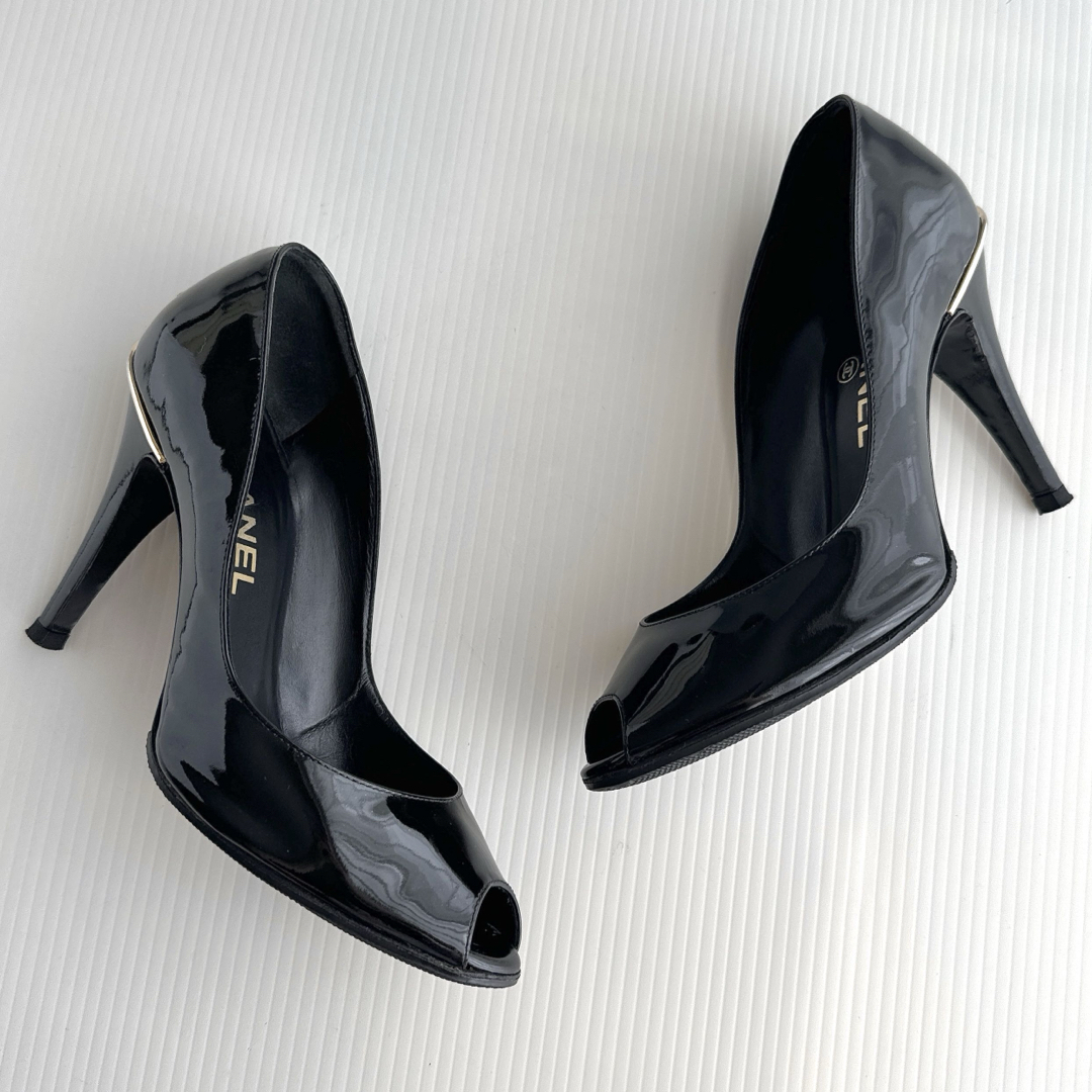 CHANEL - CHANEL シャネル オープントゥ ハイヒール パンプス CHANEL - CHANEL シャネル オープントゥ ハイヒール パンプス
