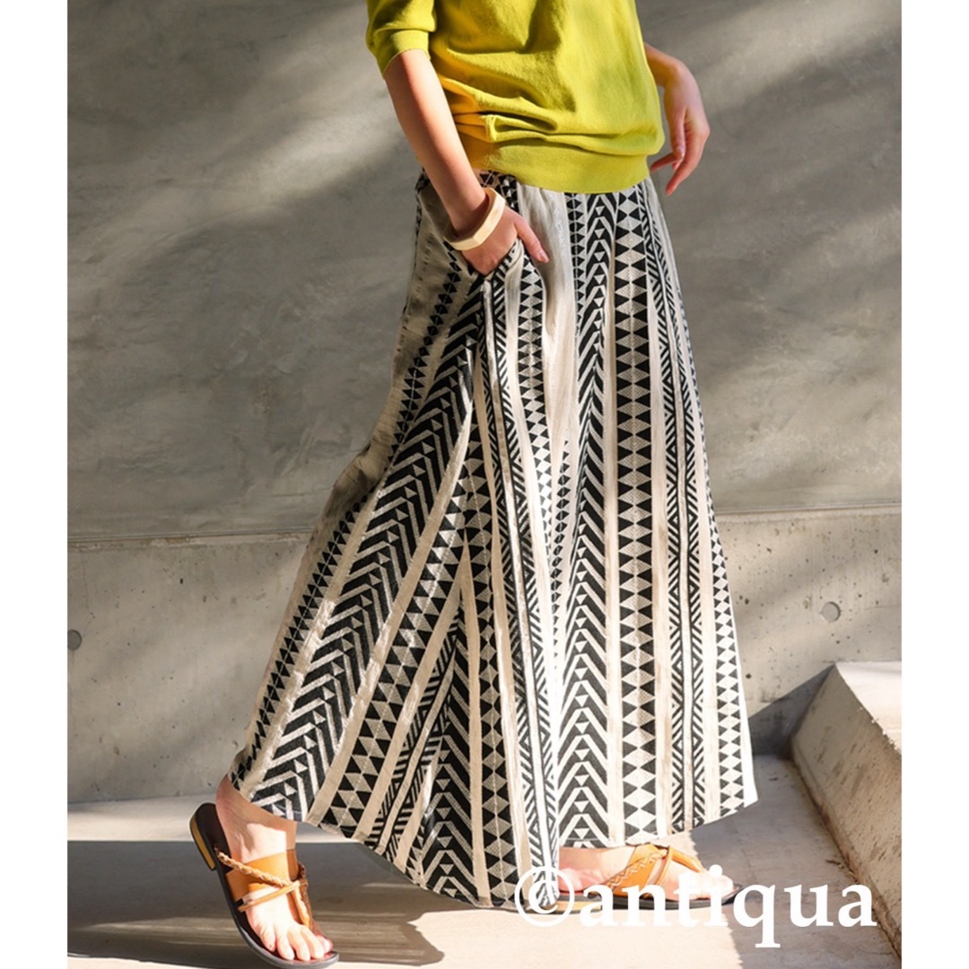 antiqua - アンティカ インド綿 エスニック柄刺繍スカートの通販 antiqua - アンティカ インド綿 エスニック柄刺繍スカートの通販