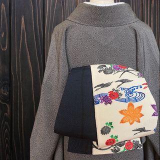 着物反物* 手染め紅型と結城紬 大人の兵児帯 半幅帯 長尺470 着物反物* 手染め紅型と結城紬 大人の兵児帯 半幅帯 長尺470
