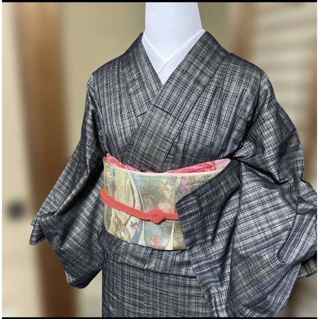 単衣紬小紋フルセット4点 美品着物+正絹名古屋帯+新品帯締め+ 単衣紬小紋フルセット4点 美品着物+正絹名古屋帯+新品帯締め+