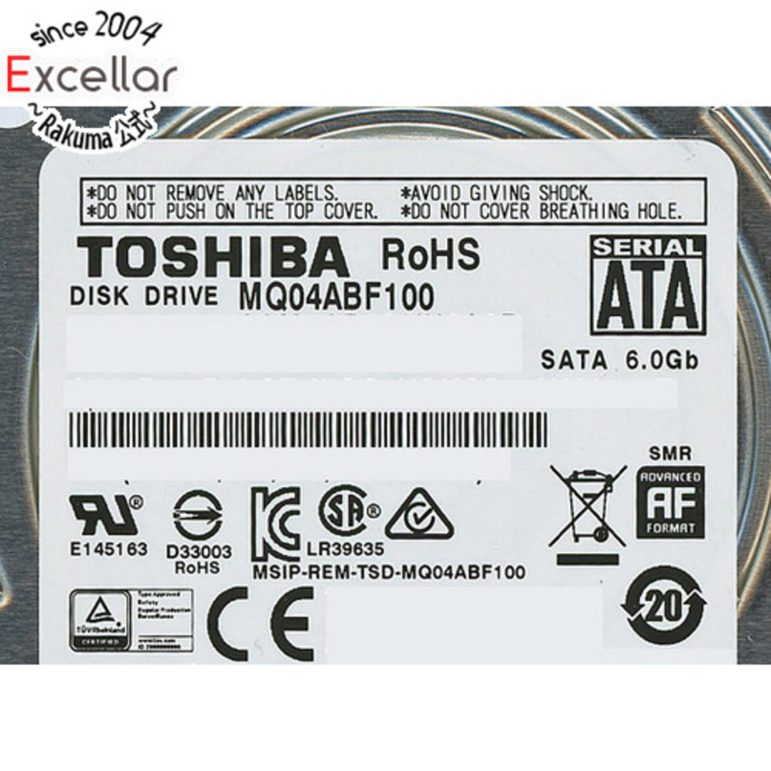 東芝(トウシバ)のTOSHIBA(東芝) ノート用HDD 2.5inch MQ04ABF100 1TB 7mm 7000~8000時間以内 スマホ/家電/カメラのPC/タブレット(PC周辺機器)の商品写真