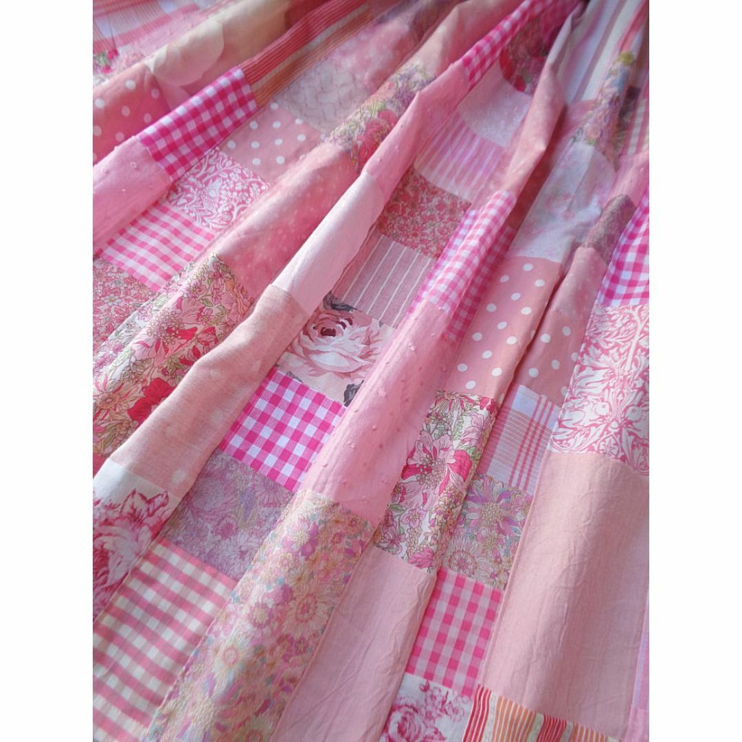 絵画なパッチワーク♥pink♥ロングマキシ丈♥ボリュームギャザー 絵画なパッチワーク♥pink♥ロングマキシ丈♥ボリュームギャザー