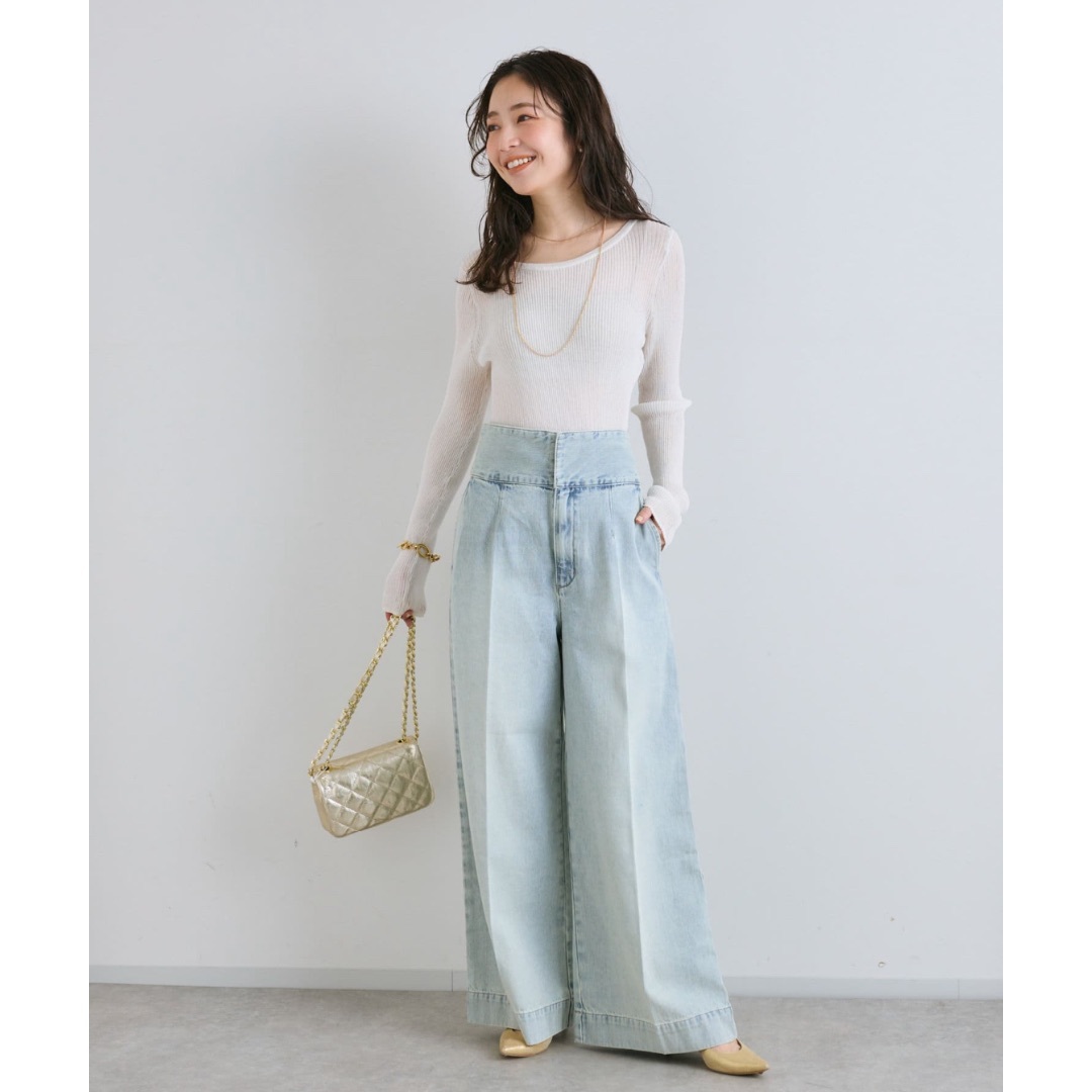 ラブティックボンボン　バックレースアップデニムワイドパンツ　38 ブルー セール】【美脚見え】バックレースアップデニムワイドパンツ