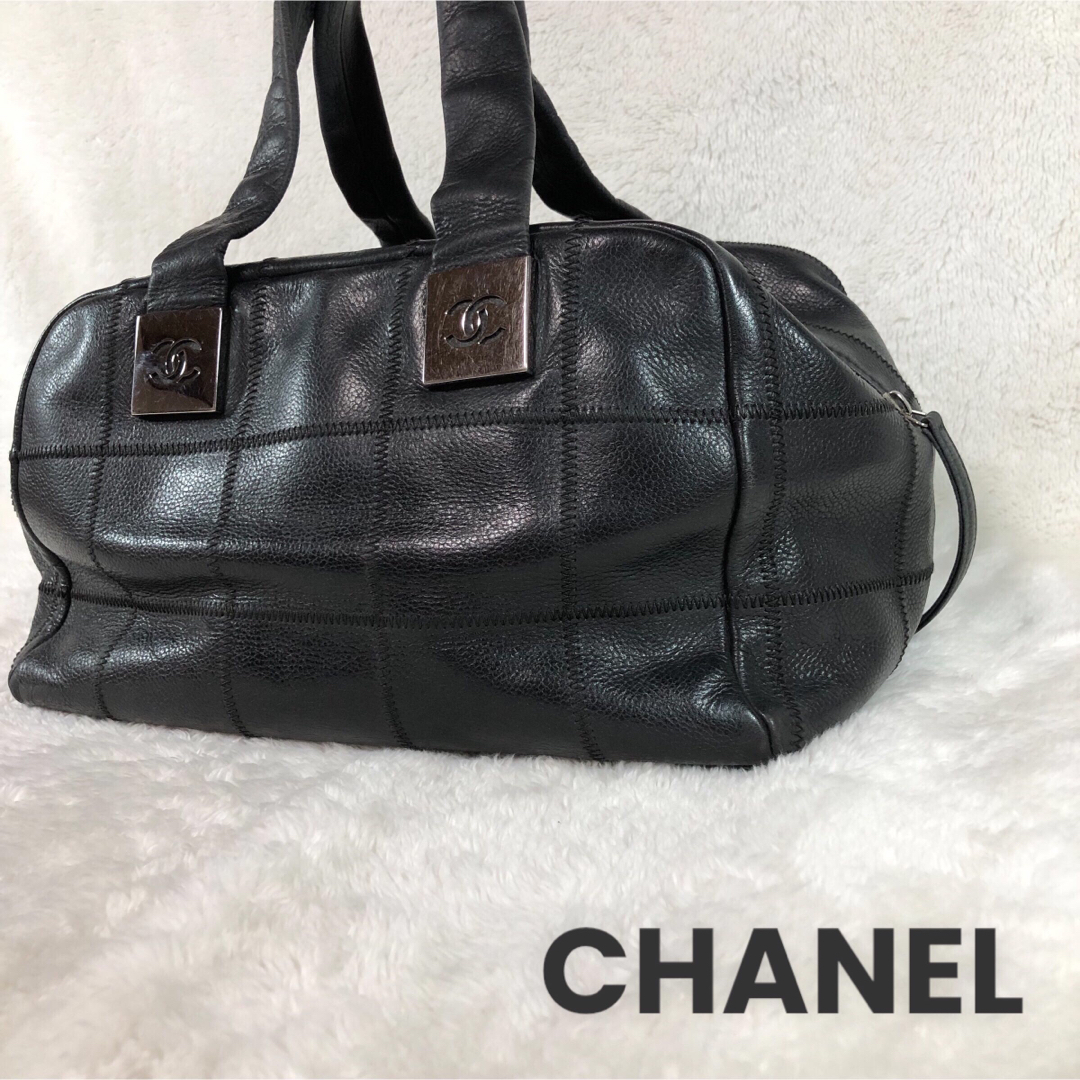 CHANEL - CHANEL チョコバー ミニ ボストンバッグ ブラック CHANEL - CHANEL チョコバー ミニ ボストンバッグ ブラック
