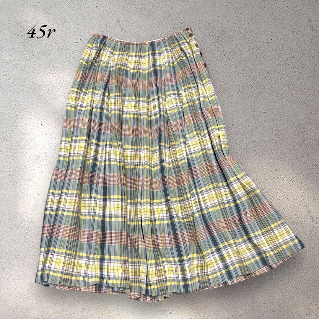 45R - 【美品】45R マドラスチェック コットン フレアスカート 45R - 【美品】45R マドラスチェック コットン フレアスカート