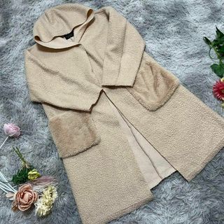 ダブルクローゼット(w closet)の【Wcloset】フェイクファーボア　ロング丈コーディガン　(F)(ロングコート)