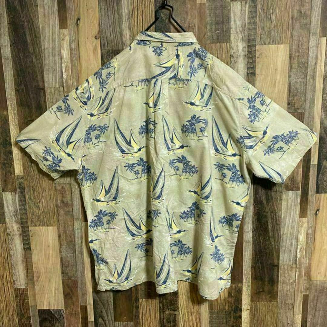 アロハシャツ ベージュ ボタン シャツ 海 ヨット 船 USA古着 90s アロハシャツ ベージュ ボタン シャツ 海 ヨット 船 USA古着 90s
