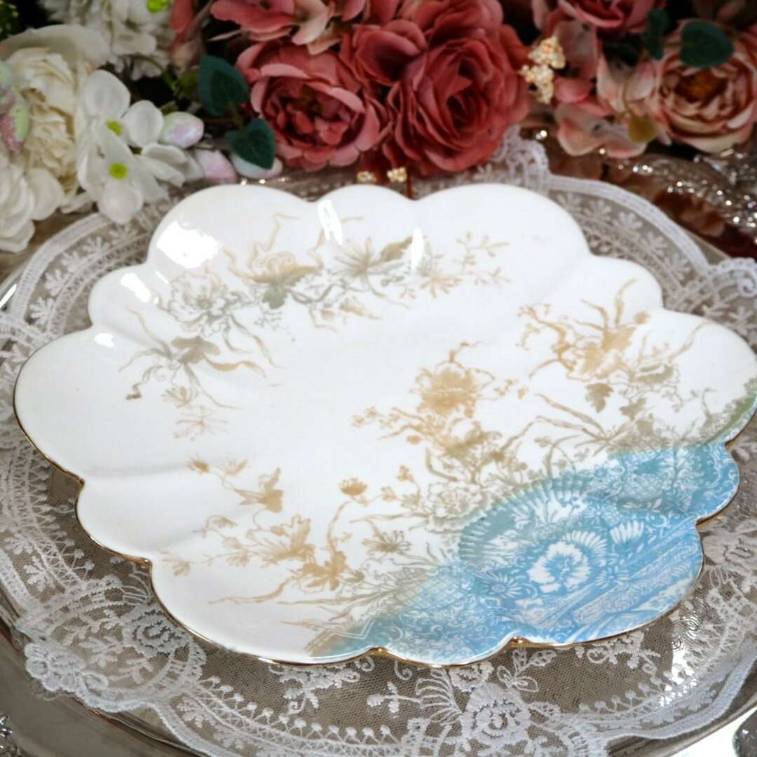 □19世紀 英国 フォリー(ワイルマン シェリー)金彩 菊花装飾