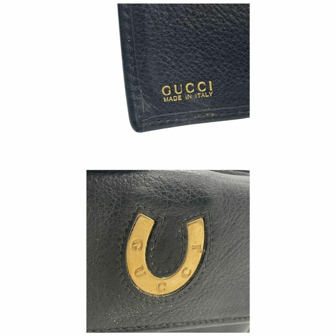 GUCCI - グッチ 財布 黒 ホースシュー レザー ゴールド金具 GUCCI - グッチ 財布 黒 ホースシュー レザー ゴールド金具