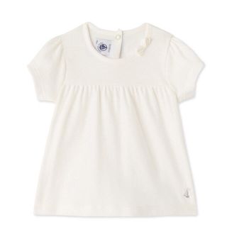 プチバトー(PETIT BATEAU)の新作☆24M プチバトー ギャザー切替半袖Ｔシャツ ホワイト(Ｔシャツ)