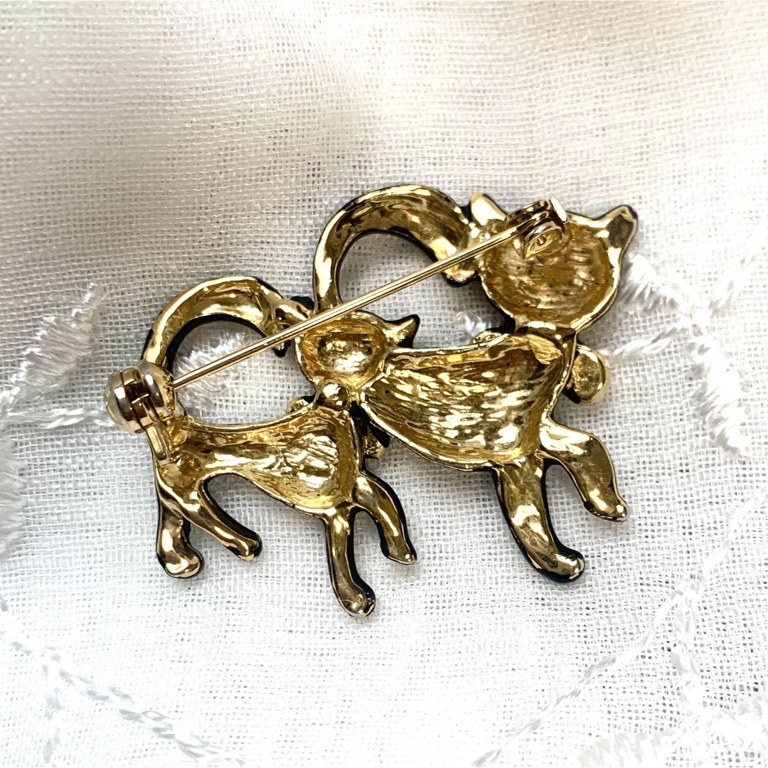 VINTAGE - ヴィンテージブローチ 黒猫ねこ 親子 ゴールド ライン VINTAGE - ヴィンテージブローチ 黒猫ねこ 親子 ゴールド ライン