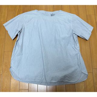 MUJI (無印良品) - MUJI 無印良品 ボートネック コットン 半袖カットソー(XL)グレー 縦縞