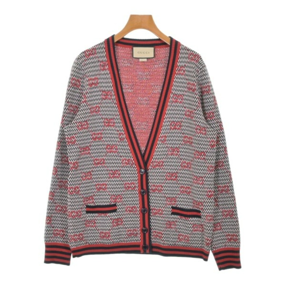 GUCCI - GUCCI グッチ カーディガン L 赤x白x黒(総柄) 【古着 GUCCI - GUCCI グッチ カーディガン L 赤x白x黒(総柄) 【古着