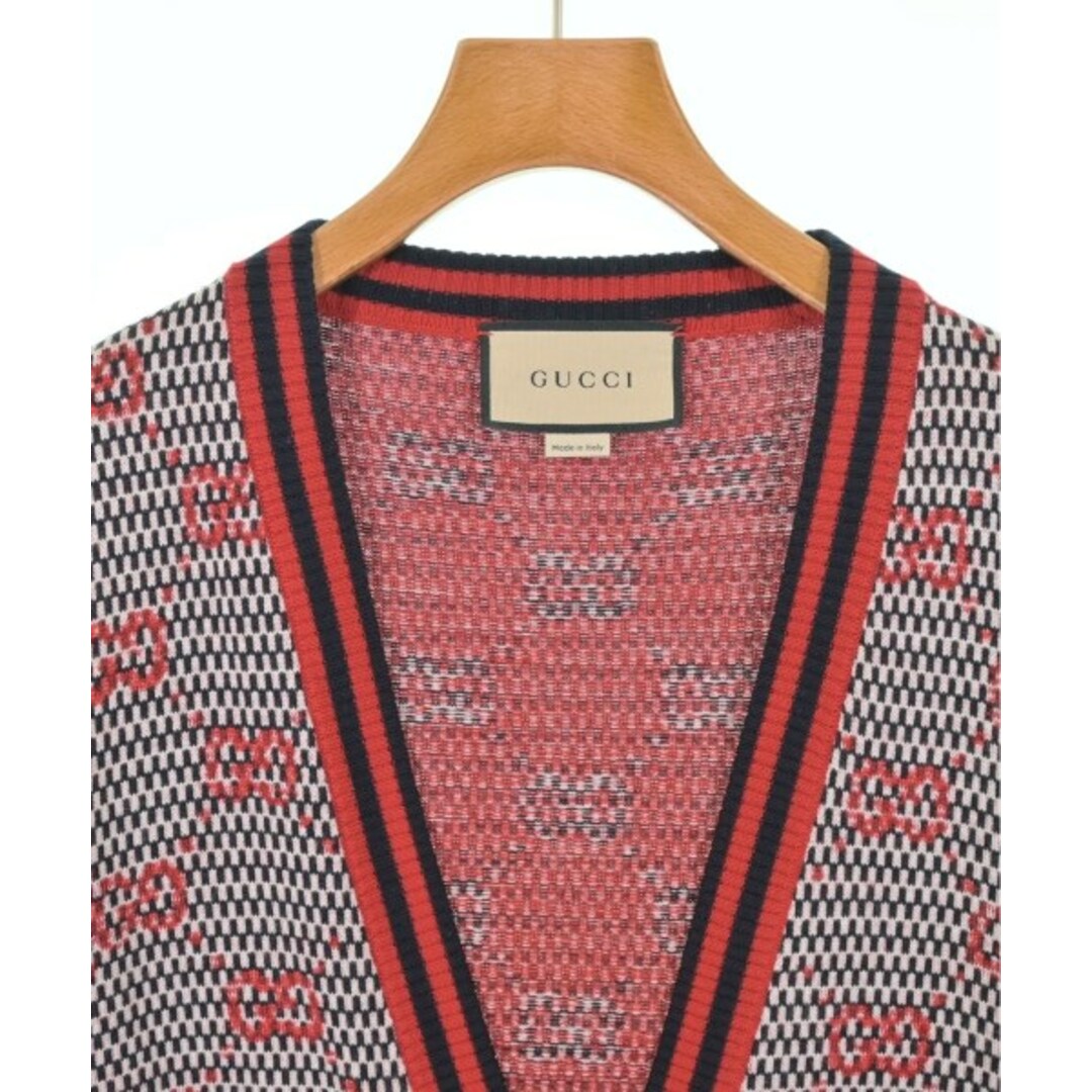 GUCCI - GUCCI グッチ カーディガン L 赤x白x黒(総柄) 【古着 GUCCI - GUCCI グッチ カーディガン L 赤x白x黒(総柄) 【古着