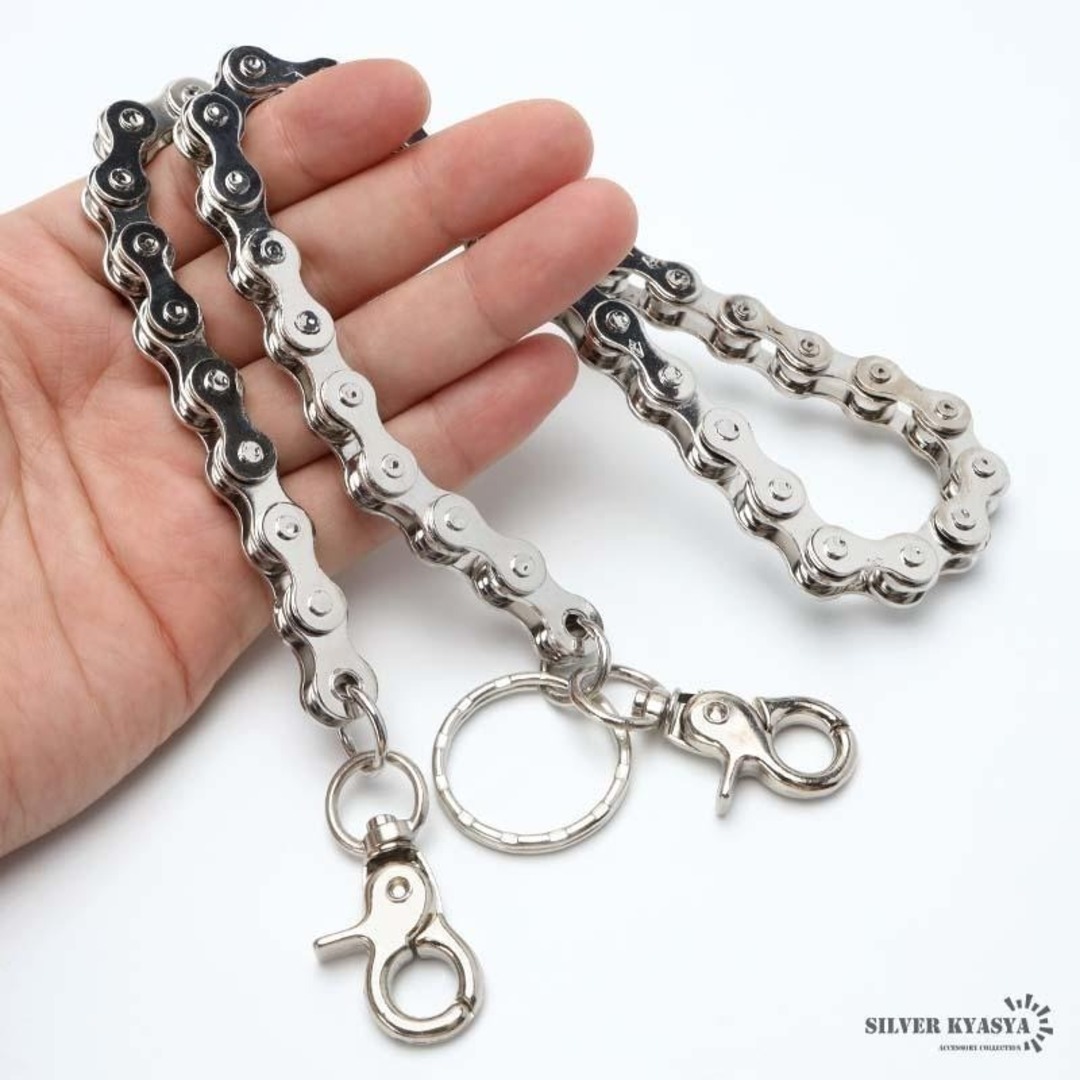 新品】ウォレット チェーン バイク 鍵 ダブルクリップ シルバー 新品】ウォレット チェーン バイク 鍵 ダブルクリップ シルバー