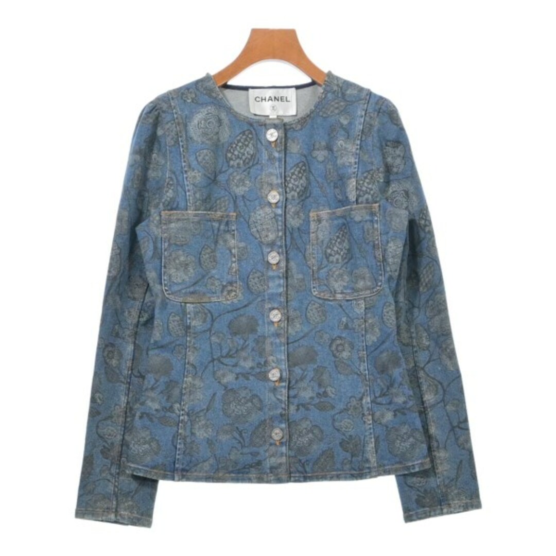 CHANEL - CHANEL ノーカラージャケット 38(S位) インディゴx CHANEL - CHANEL ノーカラージャケット 38(S位) インディゴx