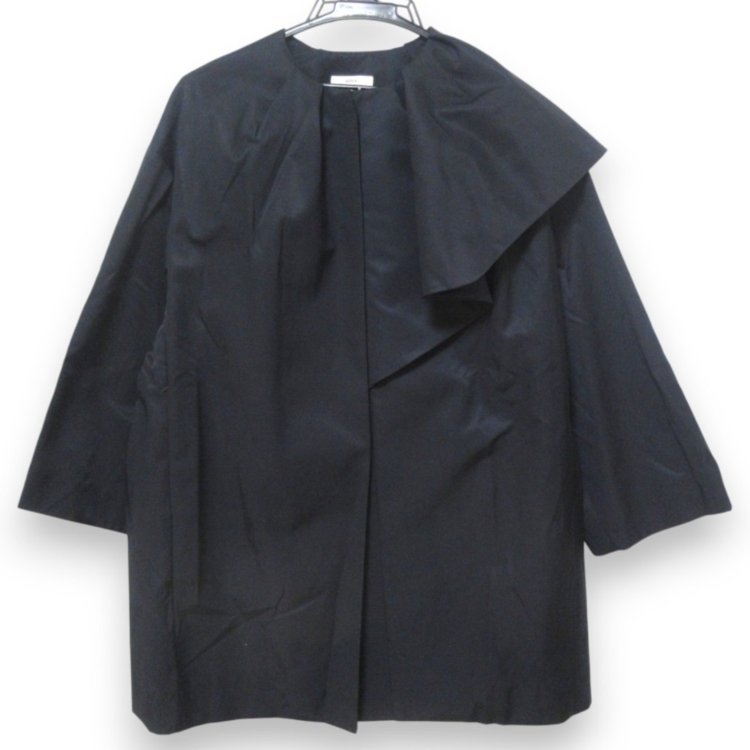 美品 23SS yori ヨリ ノーカラー ツイルフレアハーフコート 美品 23SS yori ヨリ ノーカラー ツイルフレアハーフコート