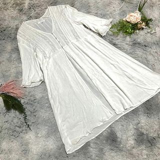 マウジー(moussy)の【MOUSSY】ホワイト レース装飾 長袖 カーディガン　ロング丈(カーディガン)