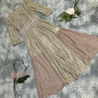 ウィルセレクション(WILLSELECTION)の【WILLSELECTION】レース七分袖ロングワンピース 透け感　花柄(ロングワンピース/マキシワンピース)
