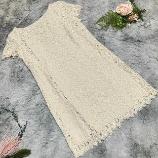 【ZARA WOMAN】アイボリー フラワーレース 半袖ワンピース M