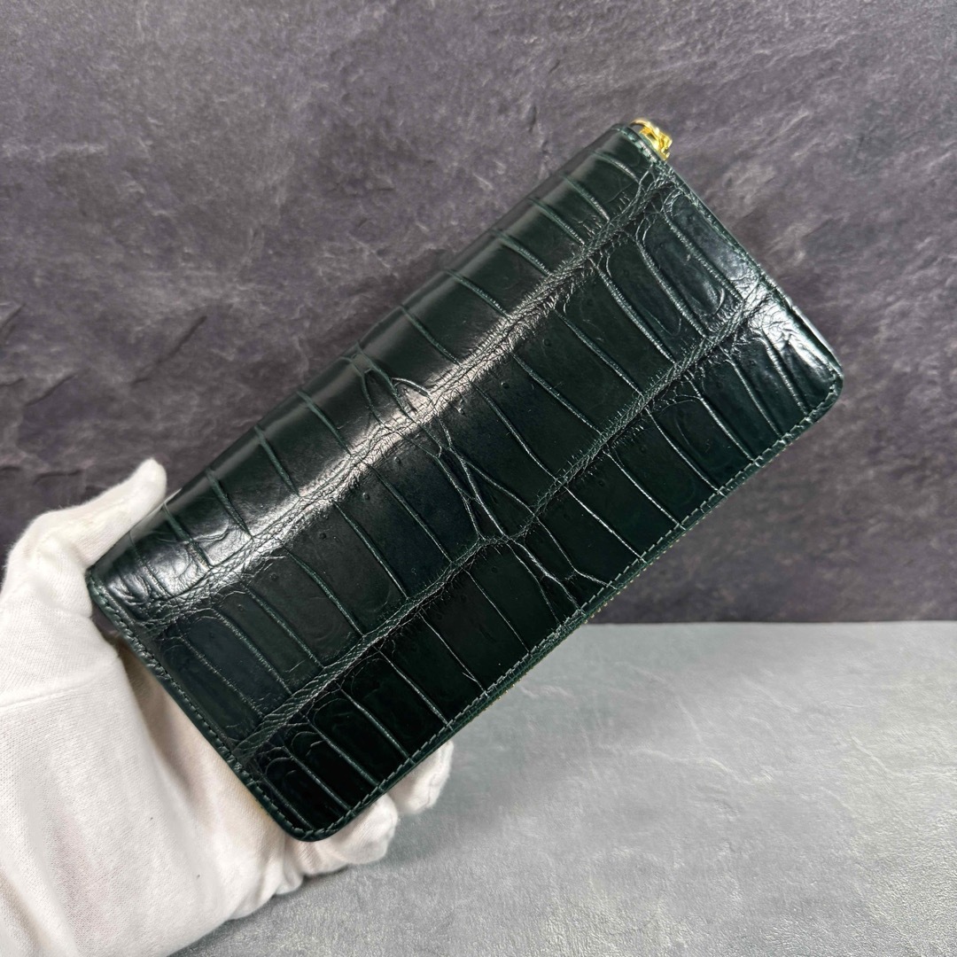 新品 クロコ長財布 ダークグリーン 本革 ワニ革 メンズ 新品 クロコ長財布 ダークグリーン 本革 ワニ革 メンズ
