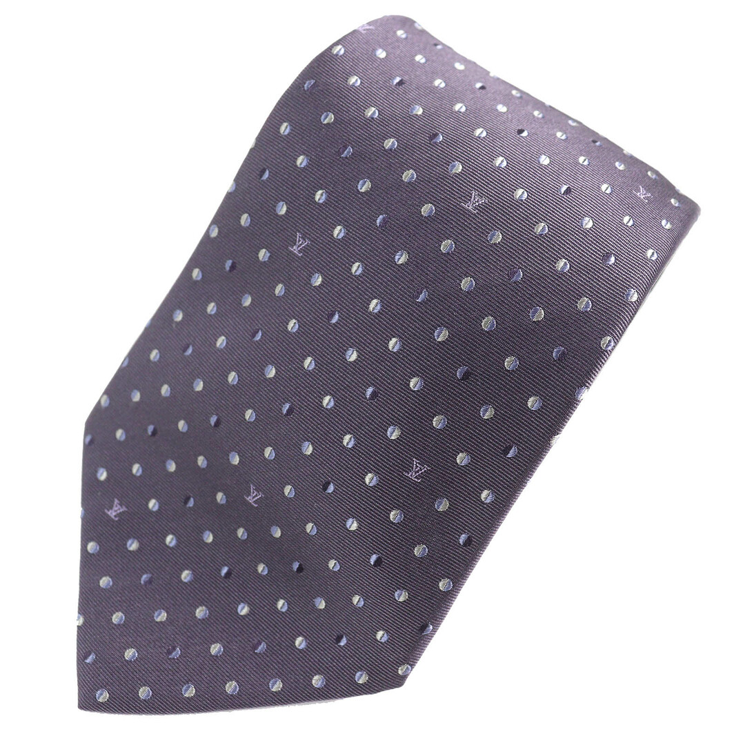 LOUIS VUITTON - 極美品△LOUIS VUITTON ルイヴィトン M シルク100％ クラヴァット LVロゴ ドット柄 ネクタイ 紳士小物 パープル系 イタリア製 メンズ