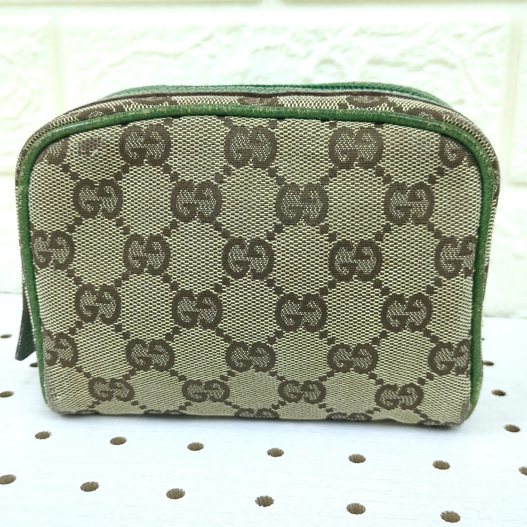 GUCCI - GUCCI グッチ GG柄 キャンバス レザー ポーチ ブラウン GUCCI - GUCCI グッチ GG柄 キャンバス レザー ポーチ ブラウン