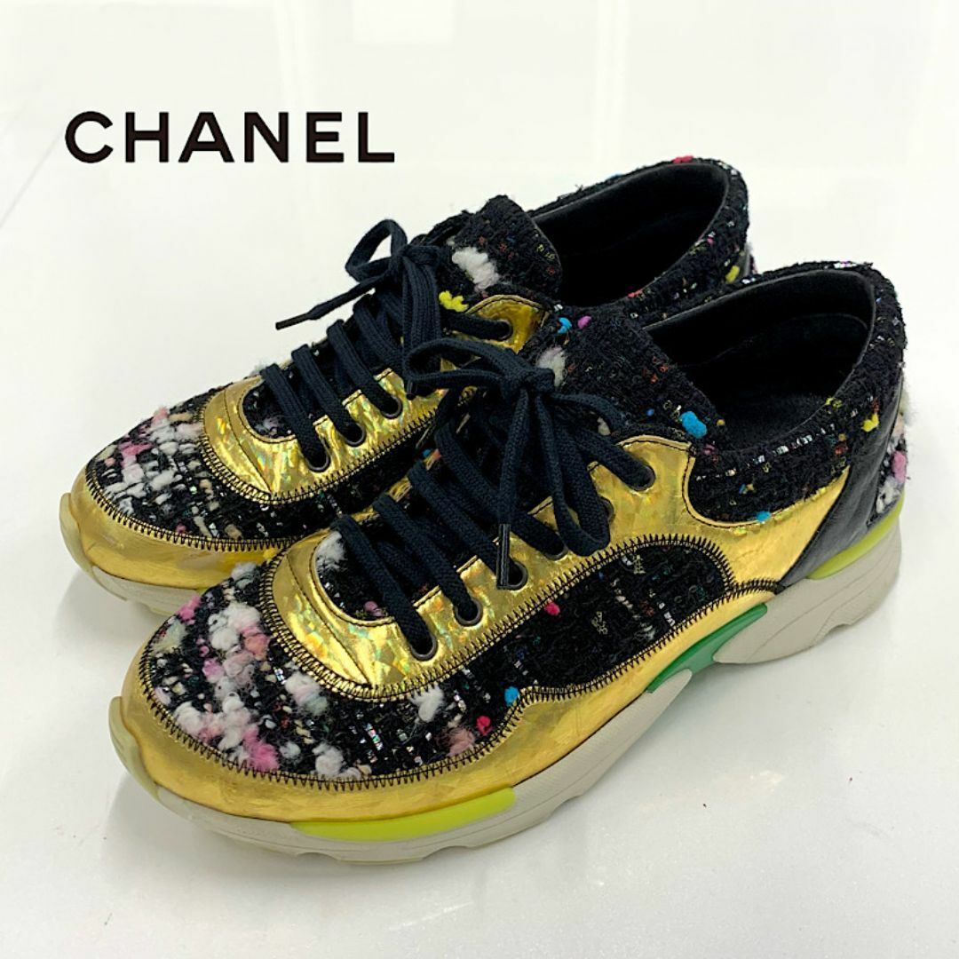 CHANEL - 9630 シャネル ツイード レザー ココマーク スニーカー CHANEL - 9630 シャネル ツイード レザー ココマーク スニーカー
