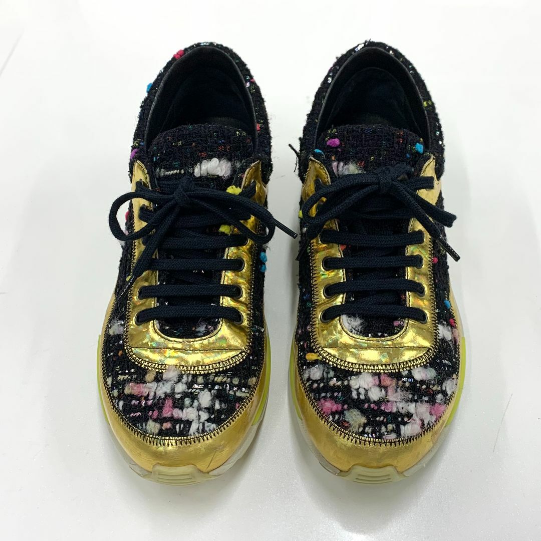 CHANEL - 9630 シャネル ツイード レザー ココマーク スニーカー CHANEL - 9630 シャネル ツイード レザー ココマーク スニーカー