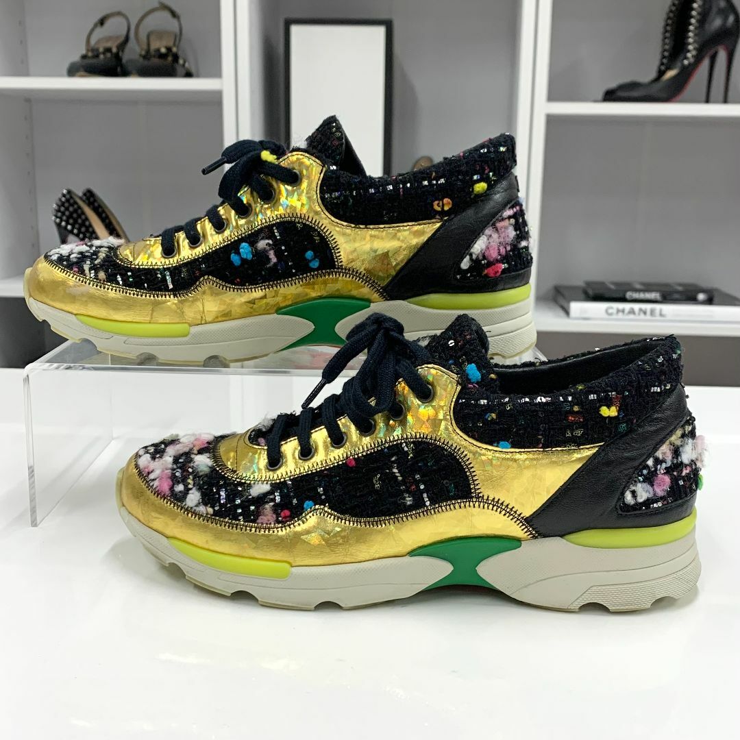 CHANEL - 9630 シャネル ツイード レザー ココマーク スニーカー CHANEL - 9630 シャネル ツイード レザー ココマーク スニーカー