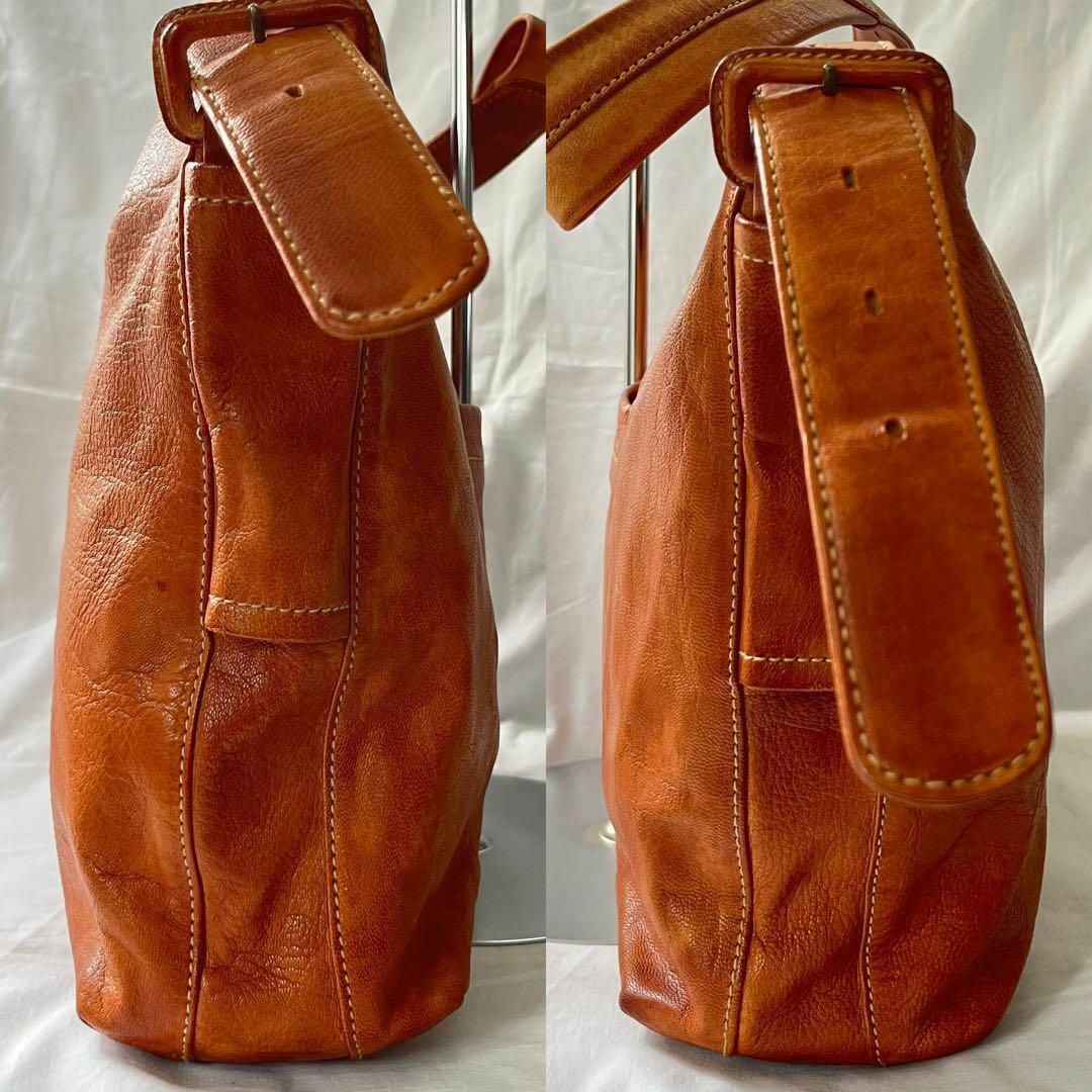 genten - ゲンテン ショルダーバッグ 大容量 キャメル レザー genten - ゲンテン ショルダーバッグ 大容量 キャメル レザー