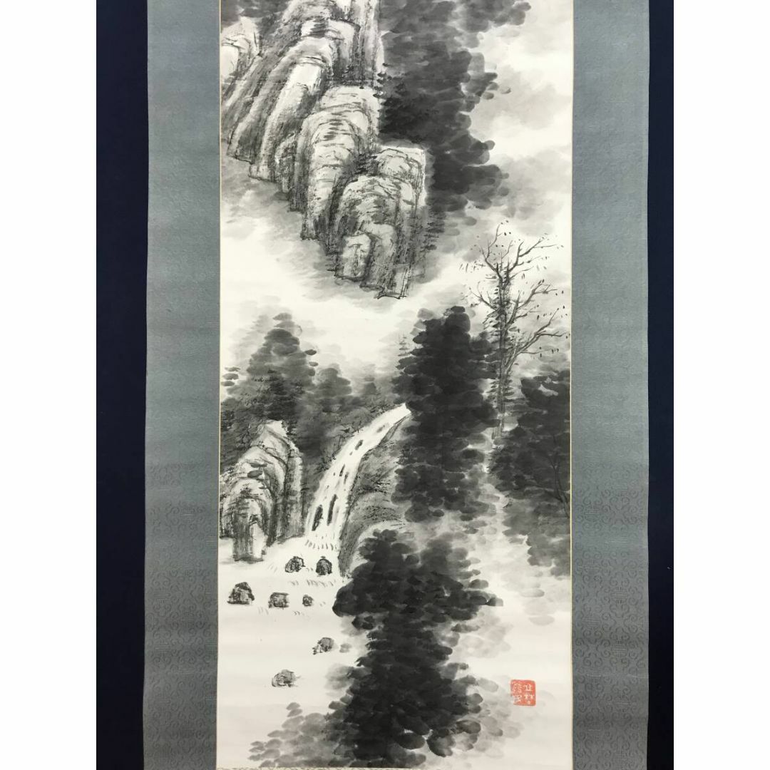 真作/田中柏陰/夏山山水図/山水図/雨後晩鐘/掛軸☆宝船☆AI-805 真作/田中柏陰/夏山山水図/山水図/雨後晩鐘/掛軸☆宝船☆AI-805