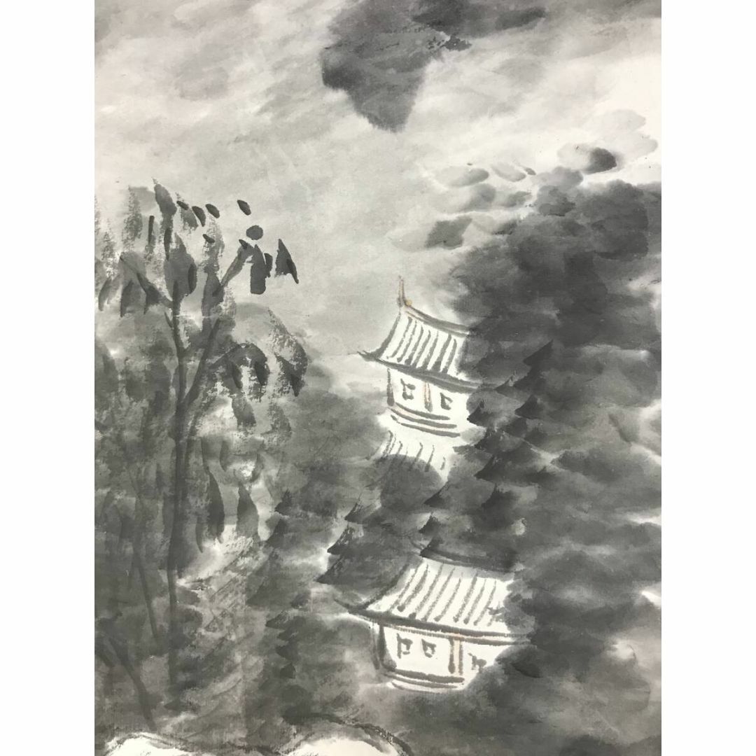 真作/田中柏陰/夏山山水図/山水図/雨後晩鐘/掛軸☆宝船☆AI-805 真作/田中柏陰/夏山山水図/山水図/雨後晩鐘/掛軸☆宝船☆AI-805
