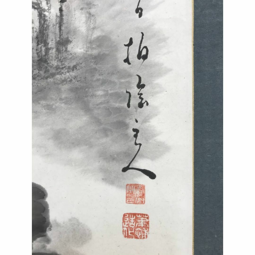 真作/田中柏陰/夏山山水図/山水図/雨後晩鐘/掛軸☆宝船☆AI-805 真作/田中柏陰/夏山山水図/山水図/雨後晩鐘/掛軸☆宝船☆AI-805