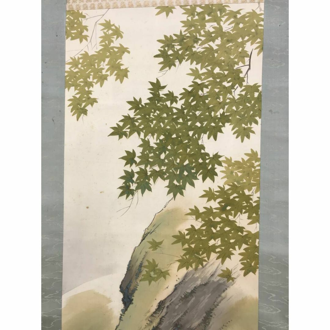 真作/竹内鳴鳳/鮎青楓図/アユ図/夏掛軸/魚図/掛軸☆宝船☆AI-807 真作/竹内鳴鳳/鮎青楓図/アユ図/夏掛軸/魚図/掛軸☆宝船☆AI-807