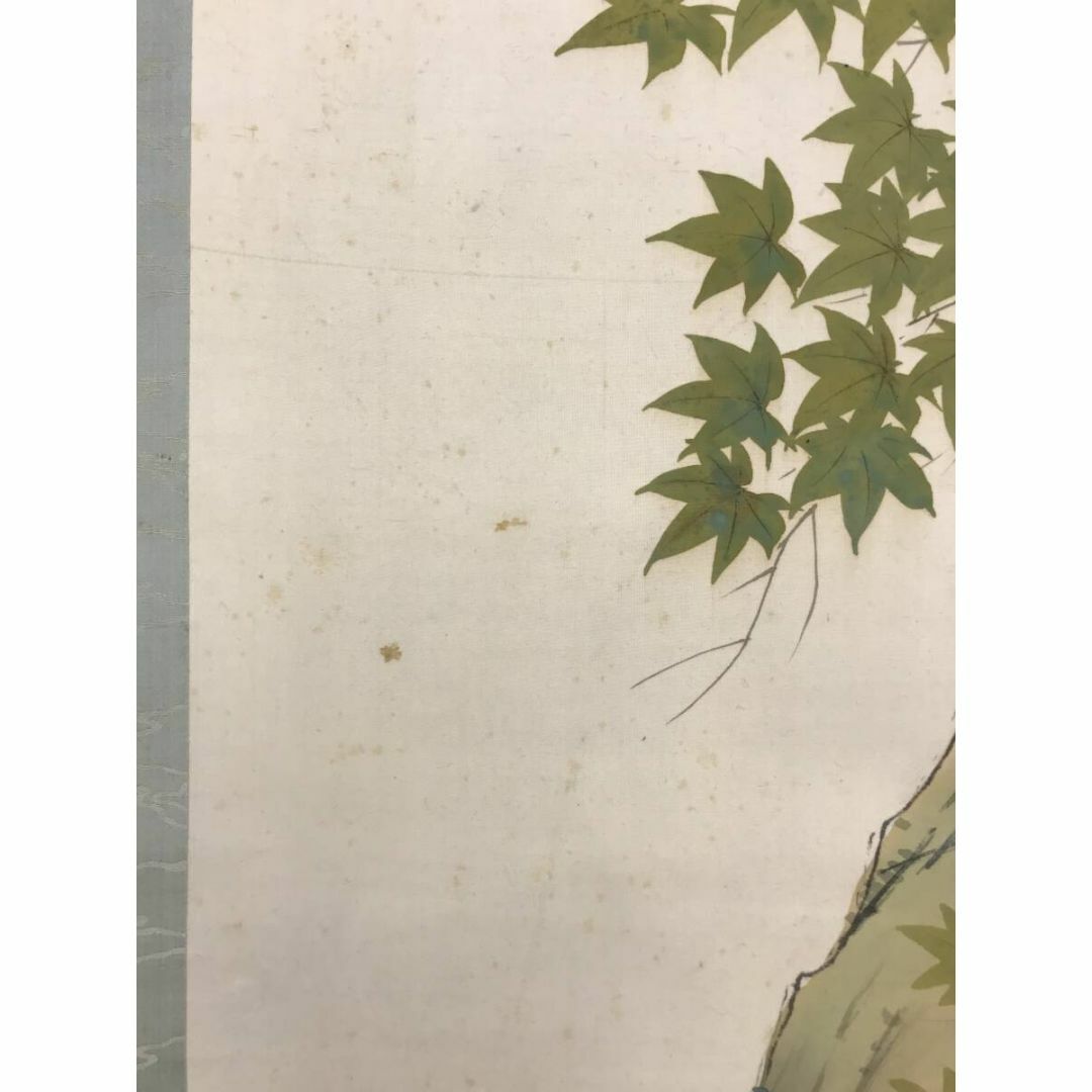 真作/竹内鳴鳳/鮎青楓図/アユ図/夏掛軸/魚図/掛軸☆宝船☆AI-807 真作/竹内鳴鳳/鮎青楓図/アユ図/夏掛軸/魚図/掛軸☆宝船☆AI-807
