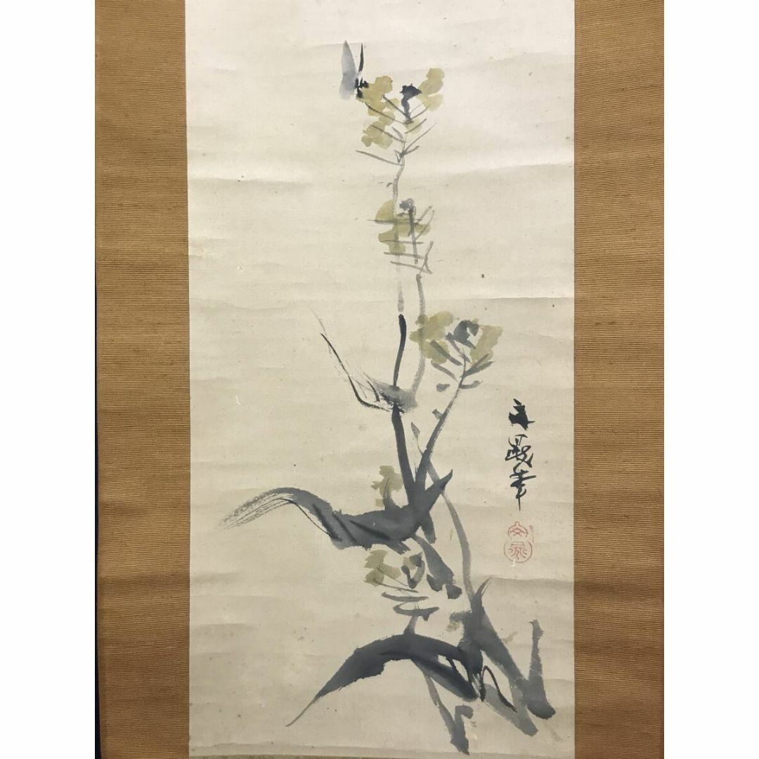 真作/谷文晁/菜の花に蝶図/花鳥図/春の掛軸/掛軸☆宝船☆AI-816 真作/谷文晁/菜の花に蝶図/花鳥図/春の掛軸/掛軸☆宝船☆AI-816