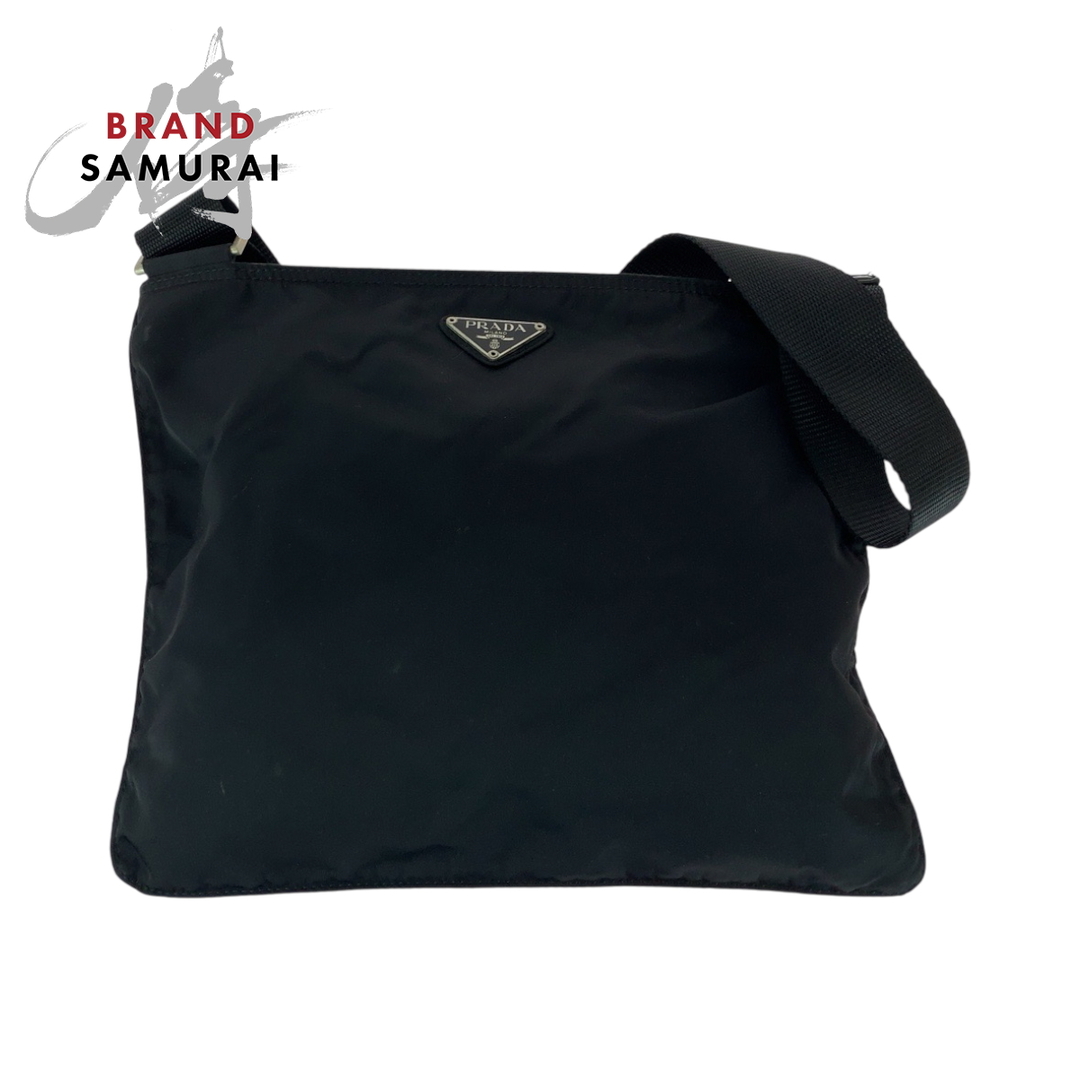 PRADA - 美品 PRADA プラダ テスート 三角ロゴプレート ブラック PRADA - 美品 PRADA プラダ テスート 三角ロゴプレート ブラック