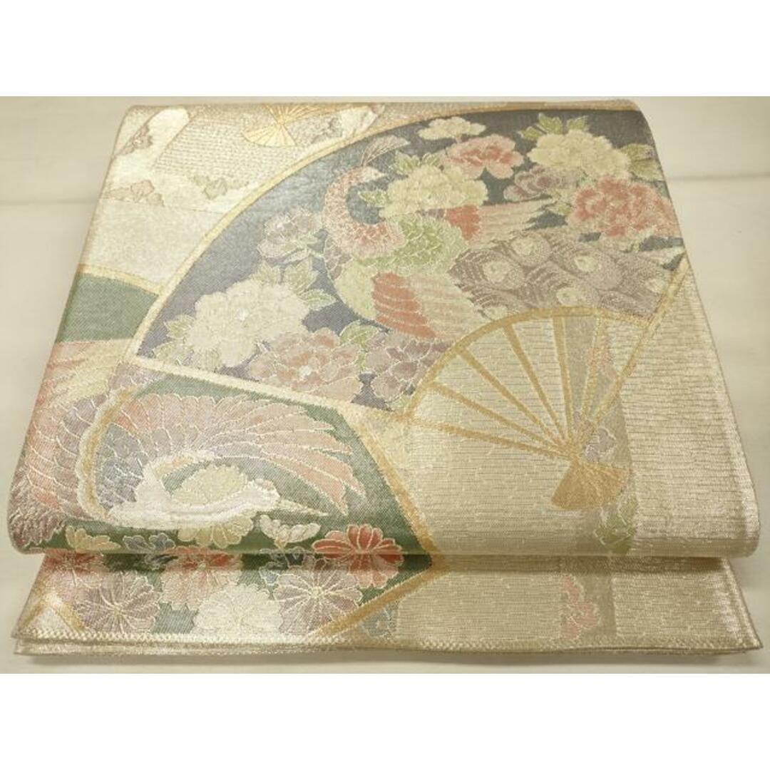 平和屋着物◎佐賀錦 六通柄袋帯 扇面孔雀花文 金銀糸 引箔 正絹 平和屋着物◎佐賀錦 六通柄袋帯 扇面孔雀花文 金銀糸 引箔 正絹