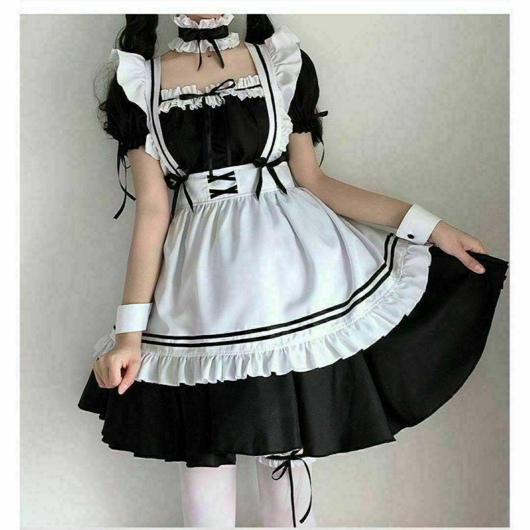 新品】3XL おおきめ メイド服 コスプレ 7点セット スカート 卒業 新品】3XL おおきめ メイド服 コスプレ 7点セット スカート 卒業