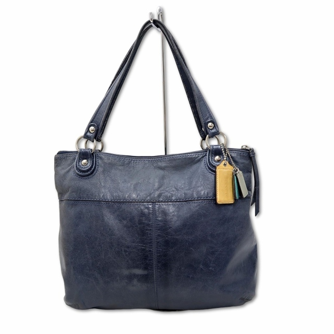 COACH - コーチ COACH 肩掛け レザー トートバッグ ネイビーの COACH - コーチ COACH 肩掛け レザー トートバッグ ネイビーの