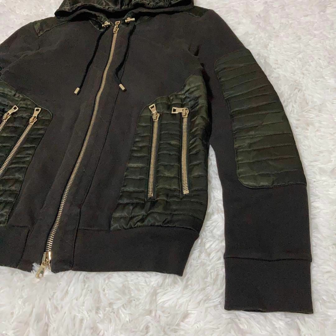 BALMAIN - バルマン ジップパーカー ドッキング 黒 迷彩 カモ XS BALMAIN - バルマン ジップパーカー ドッキング 黒 迷彩 カモ XS